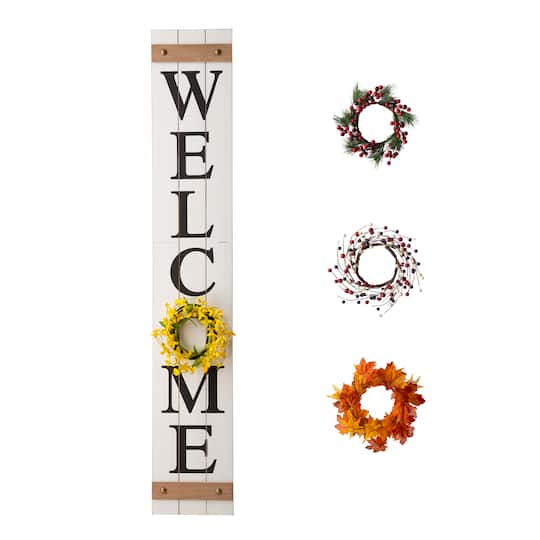 Glitzhome&#xAE; 5ft. Wooden Welcome Porch Sign with 4 Changeable Wreathes